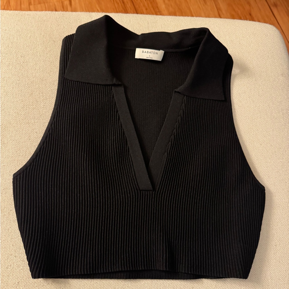 Babaton Black Ribbed Sleeveless Top